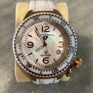 SWISS LEGEND NEPTUNE WITH PEARL FACE WATCH.  WHITE WITH PEARL FACE. GORGEOUS!!
